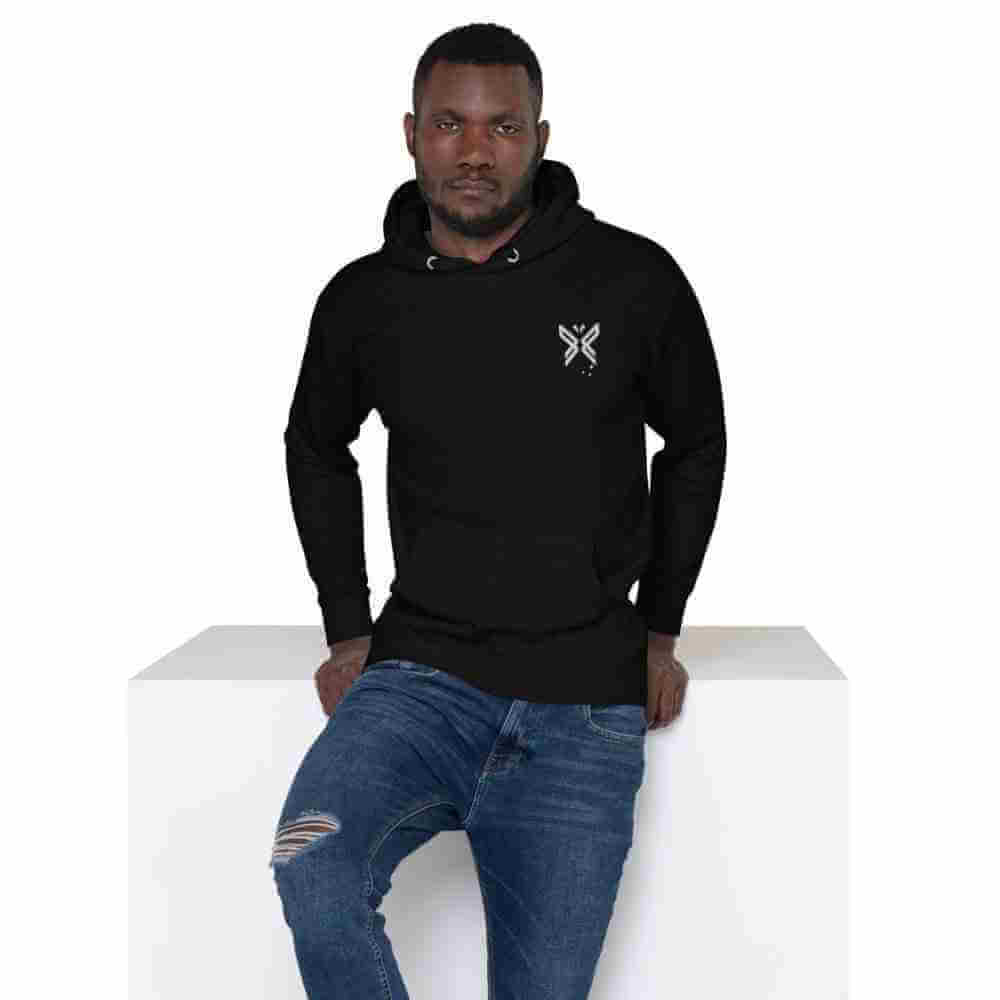 FABTAS White Restructured Butterfly Unisex Hoodie Black