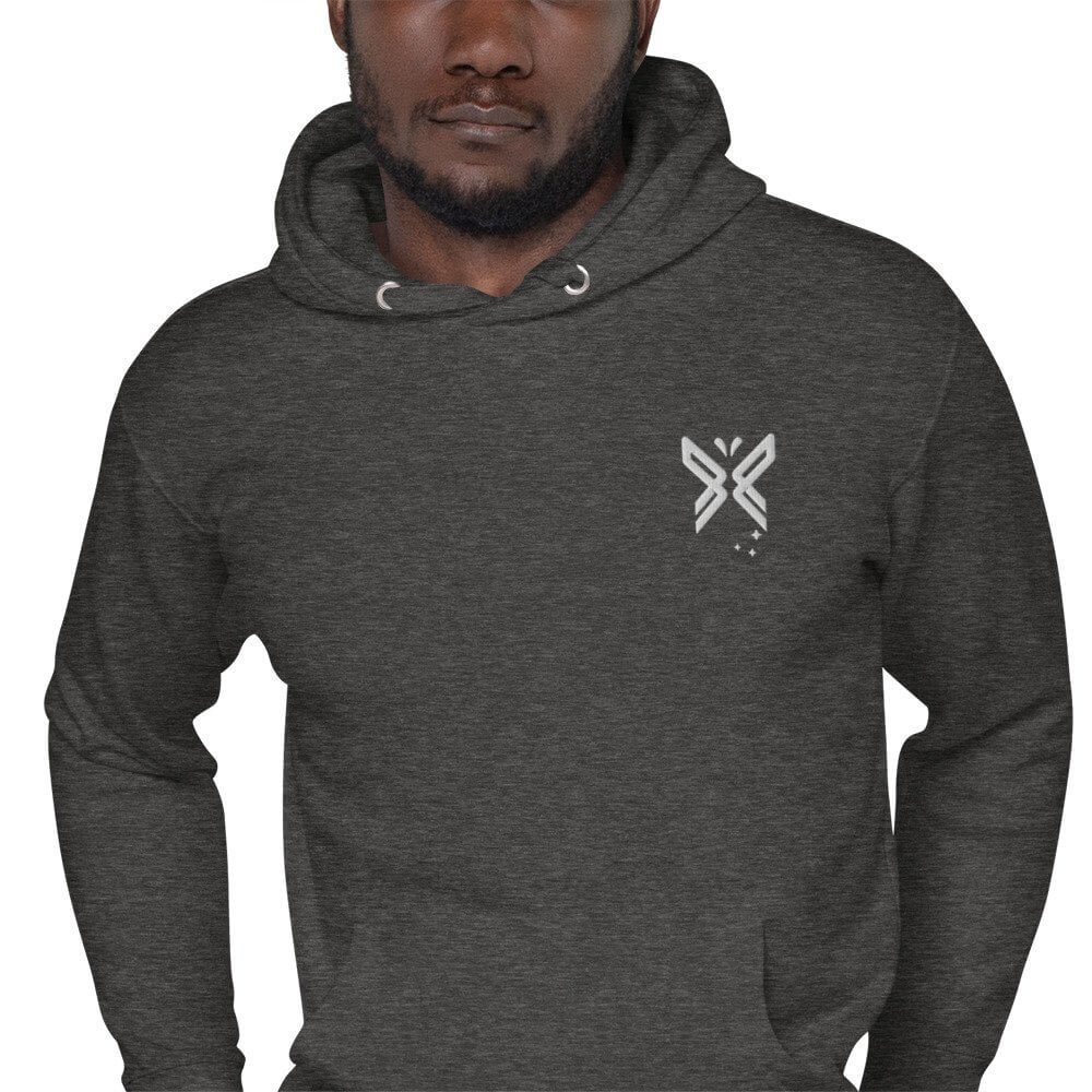 FABTAS White Restructured Butterfly Unisex Hoodie Charcoal Heather