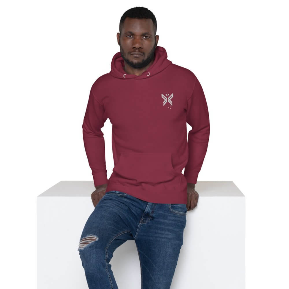 FABTAS White Restructured Butterfly Unisex Hoodie Maroon