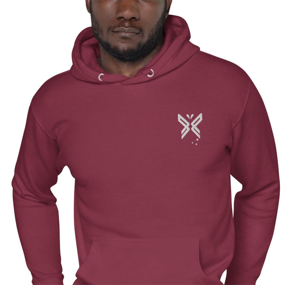 FABTAS White Restructured Butterfly Unisex Hoodie Maroon